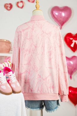 Pink Tie Dye Camo Sequin Love Heart Patched Mock Neck Sweatshirt