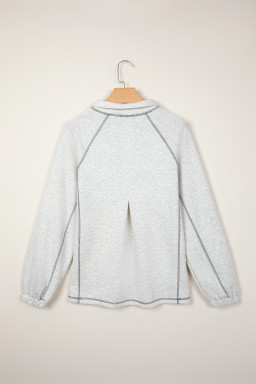 Light Grey Half Zip Stand Neck Seam Detail Long Sleeve Top