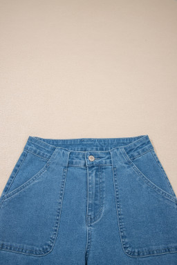 Dusk Blue Retro Washed Patch Pocket Stretchy Jeans