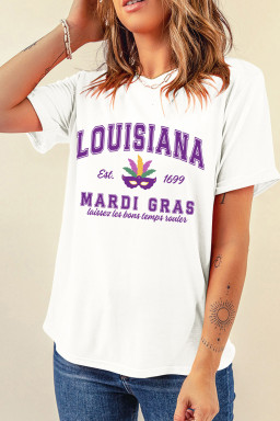 White LOUISIANA MARDI GRAS Retro Print T Shirt
