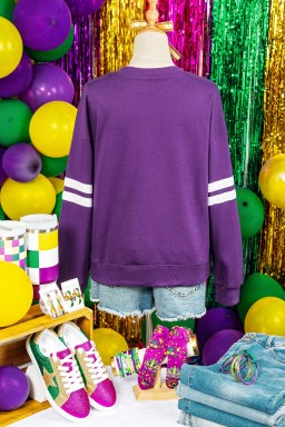 Tillandsia Purple Mardi Gras Patched Graphic Varsity Sweatshirt