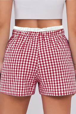 Red Contrast Trim Plaid Print Plus Size Shorts