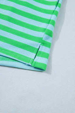 Green Stripe Puff Short Sleeve T Shirt Matching Shorts Set