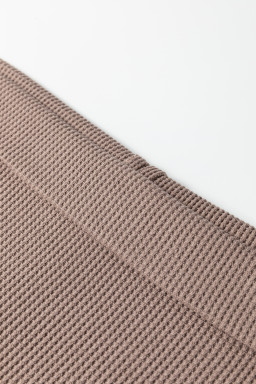 Old Rose Solid Color Waffle Knit Asymmetric Neck Long Sleeve Top