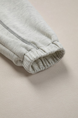 Light Grey Half Zip Stand Neck Seam Detail Long Sleeve Top