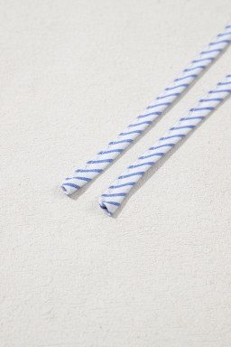 Sky Blue Stripe Shirred Detail V Neck Puff Half Sleeve V Neck Blouse