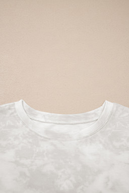 Beige Vintage Tie Dye Bracelet Sleeve Drawstring Elastic Waist 2pcs Short Set