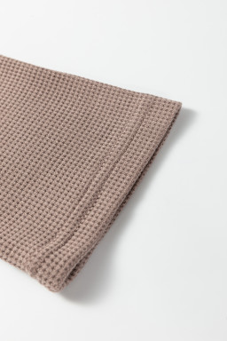 Old Rose Solid Color Waffle Knit Asymmetric Neck Long Sleeve Top