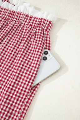 Red Contrast Trim Plaid Print Plus Size Shorts