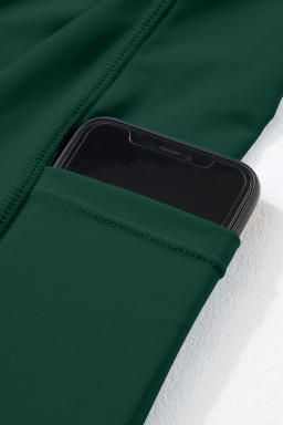 Blackish Green Color Block Edge Ribbed Pocketed Lined Swim Dress