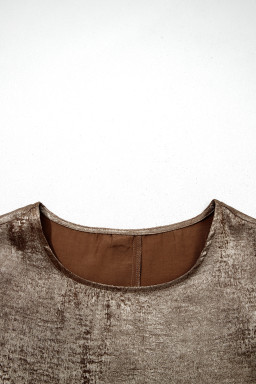 Gold Metallic Round Neck Ruffle Trim Sleeveless Top