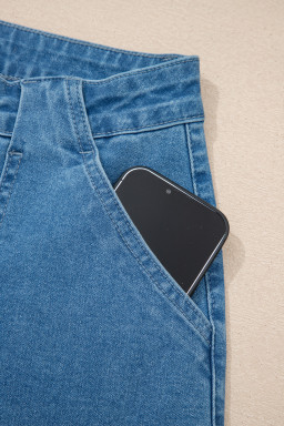 Dusk Blue Retro Washed Patch Pocket Stretchy Jeans