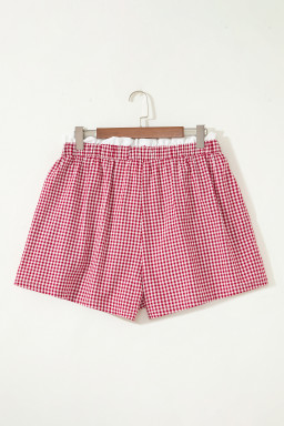 Red Contrast Trim Plaid Print Plus Size Shorts