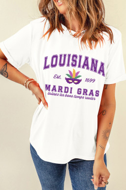 White LOUISIANA MARDI GRAS Retro Print T Shirt