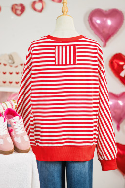 Red Stripe XOXO Sequin Heart Patched Valentines Day Long Sleeve Top
