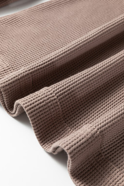 Old Rose Solid Color Waffle Knit Asymmetric Neck Long Sleeve Top