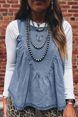 Myosotis Denim Pleated Patchwork Sleeveless Top