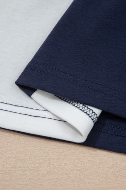 Navy Blue Americana Colorblock Stripes Zip up Collared T Shirt Mini Dress