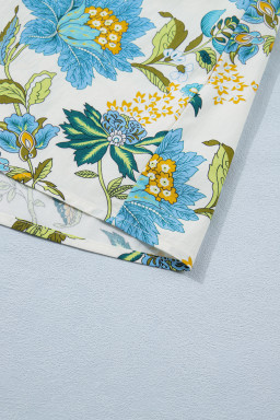 Beige Floral Print V Neck Triple Ruffle Short Sleeve Shift Mini Dress