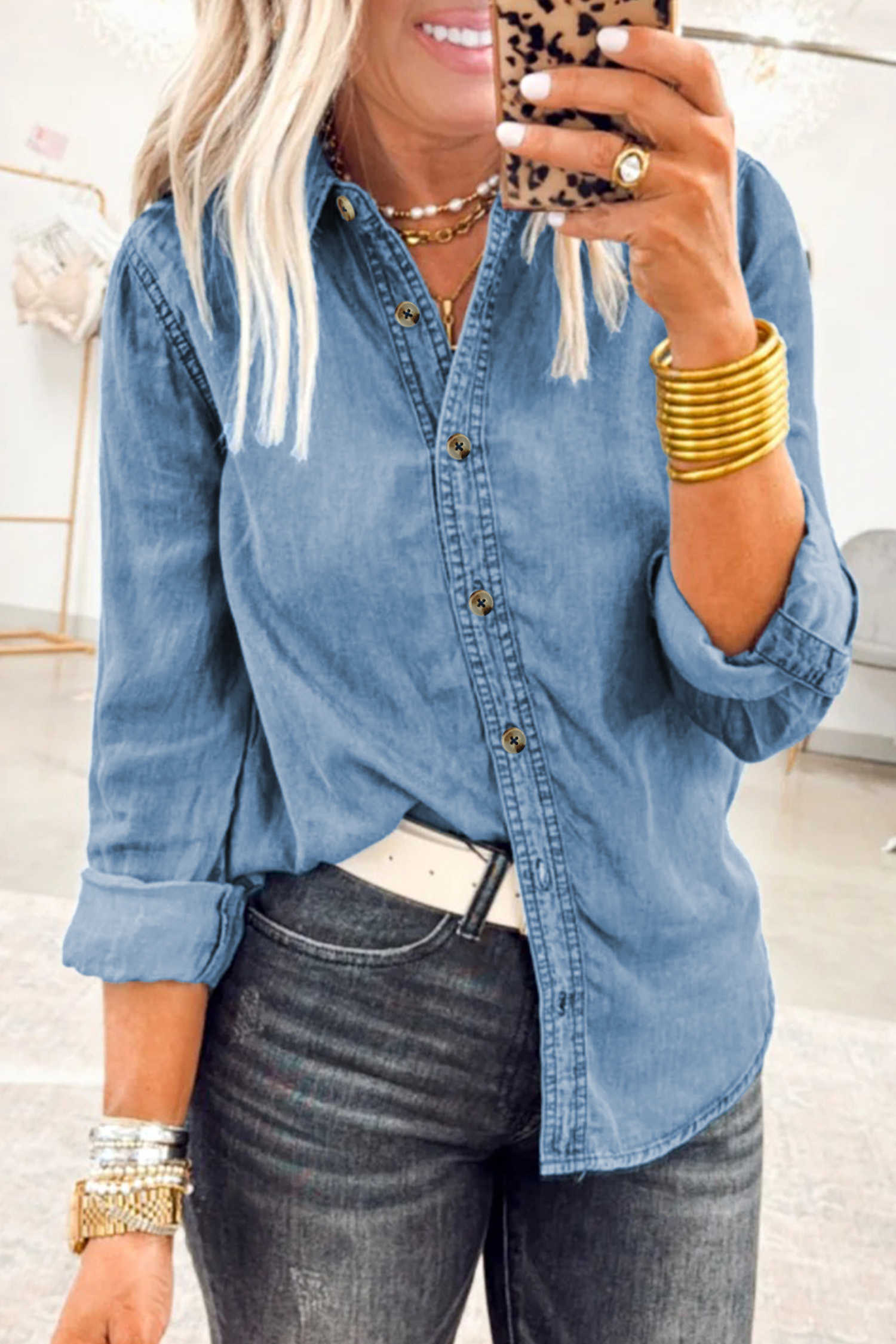 Camisa texana ajustada amb botons Myosotis