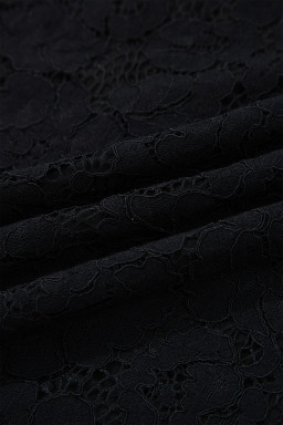 Black Floral Lace Overlay Tassel Tie Short Sleeve Beach Vacation Loose Maxi Dress