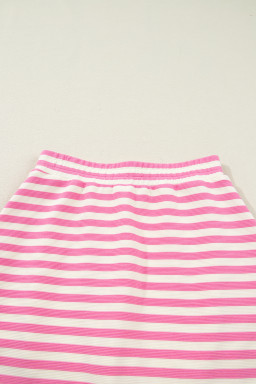 Sachet Pink Textured Stripe Print Contrast Trim Zip Collar Sleeveless 2pcs Skort Set
