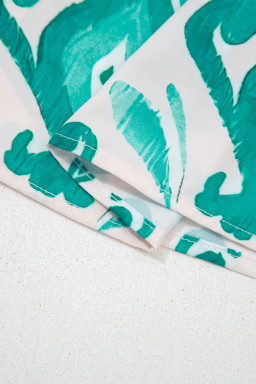 Sky Blue Ethnic Print Striped Trim Flutter Sleeve Top