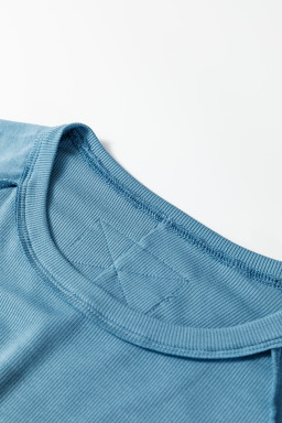 Peacock Blue Crew Neck Cap Sleeve Ribbed T Shirt