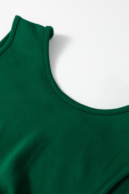 Blackish Green Solid Color Round Neck Ruched Detail Sleeveless Mini Dress