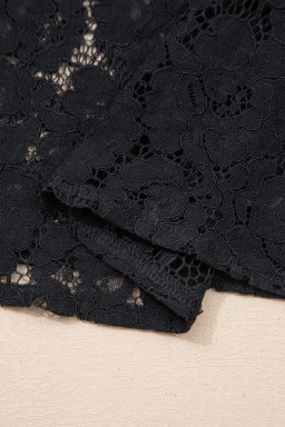 Black Floral Lace Overlay Tassel Tie Short Sleeve Beach Vacation Loose Maxi Dress