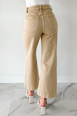 Apricot Solid Color Seamed Center Wide Leg Cropped Jeans