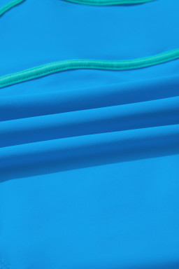 Blue Contrast Trim Lace-up Back One Piece Swimsuit