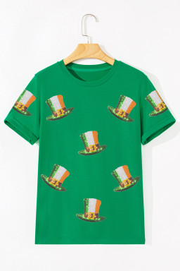 Bright Green Sequin St Patricks Day Hat Relaxed T Shirt