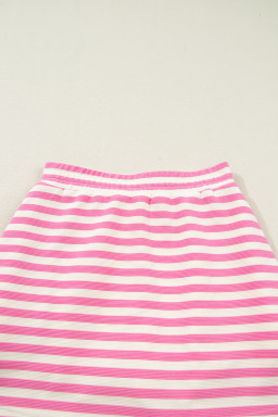 Sachet Pink Textured Stripe Print Contrast Trim Zip Collar Sleeveless 2pcs Skort Set