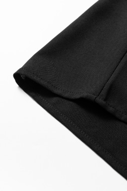 Black V Neck Short Puff Sleeve Contrast Striped Leopard Trim Button Down Shirt