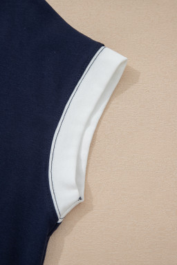 Navy Blue Americana Colorblock Stripes Zip up Collared T Shirt Mini Dress