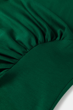 Blackish Green Solid Color Round Neck Ruched Detail Sleeveless Mini Dress