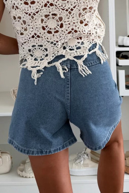 Dusk Blue Flap Pockets Denim Shorts