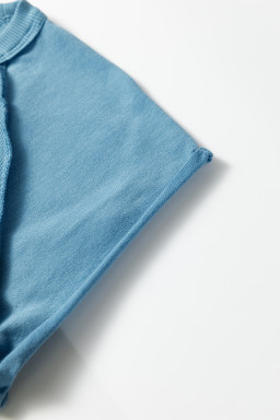 Peacock Blue Crew Neck Cap Sleeve Ribbed T Shirt
