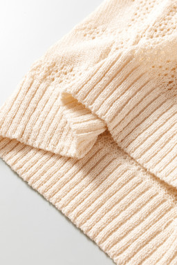 Apricot Plaid Pattern Crochet Knit Short Sleeve Sweater