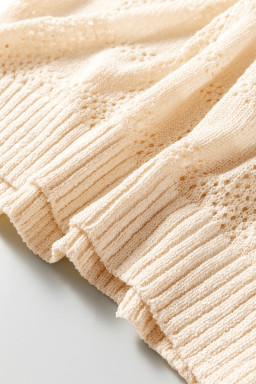 Apricot Plaid Pattern Crochet Knit Short Sleeve Sweater