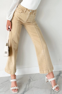Apricot Solid Color Seamed Center Wide Leg Cropped Jeans