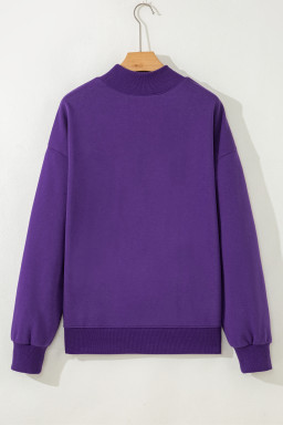 Tillandsia Purple MARDI GRAS Leopard Lightning Sequin Graphic Mock Neck Sweatshirt