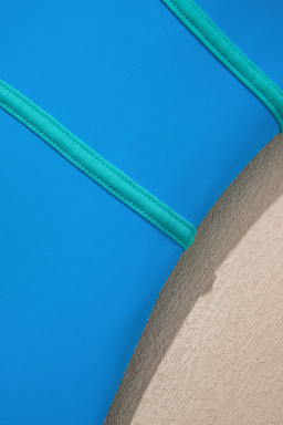 Blue Contrast Trim Lace-up Back One Piece Swimsuit