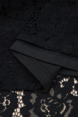 Black Floral Lace Overlay Tassel Tie Short Sleeve Beach Vacation Loose Maxi Dress