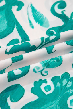 Sky Blue Ethnic Print Striped Trim Flutter Sleeve Top