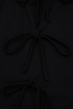 Black Plus Size Solid Color Bow Tie Peplum Tank Top