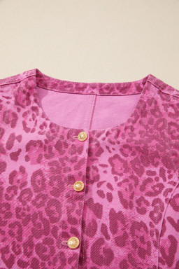 Pink Leopard Denim Buttoned Shift Sleeveless Dress