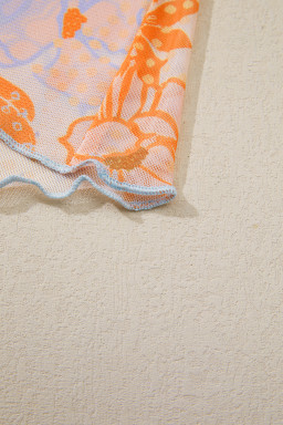 Multicolour Floral Print Lettuce Trim Slim Long Sleeve Top