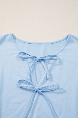Beau Blue Plus Size Solid Color Bow Tie Peplum Tank Top